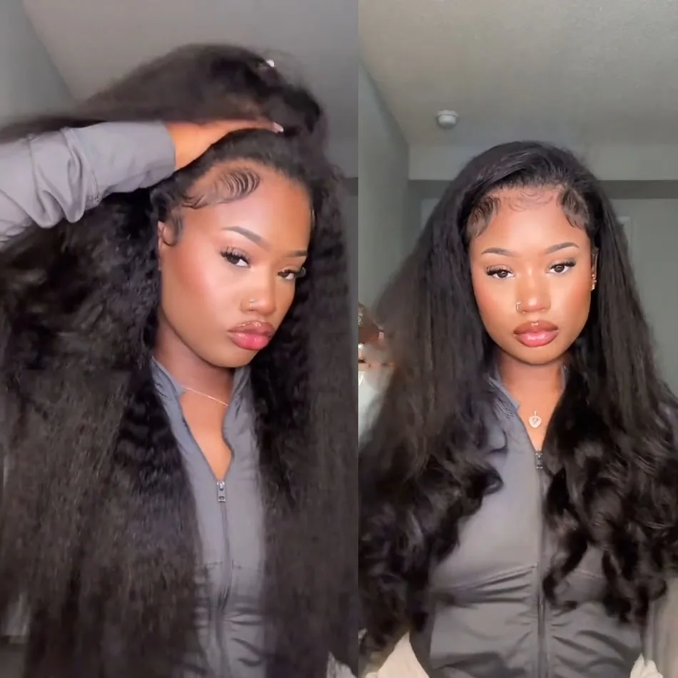 Kinky Straight 3-in-1 Half Wig Human Hair, Drawstring, 250% Density