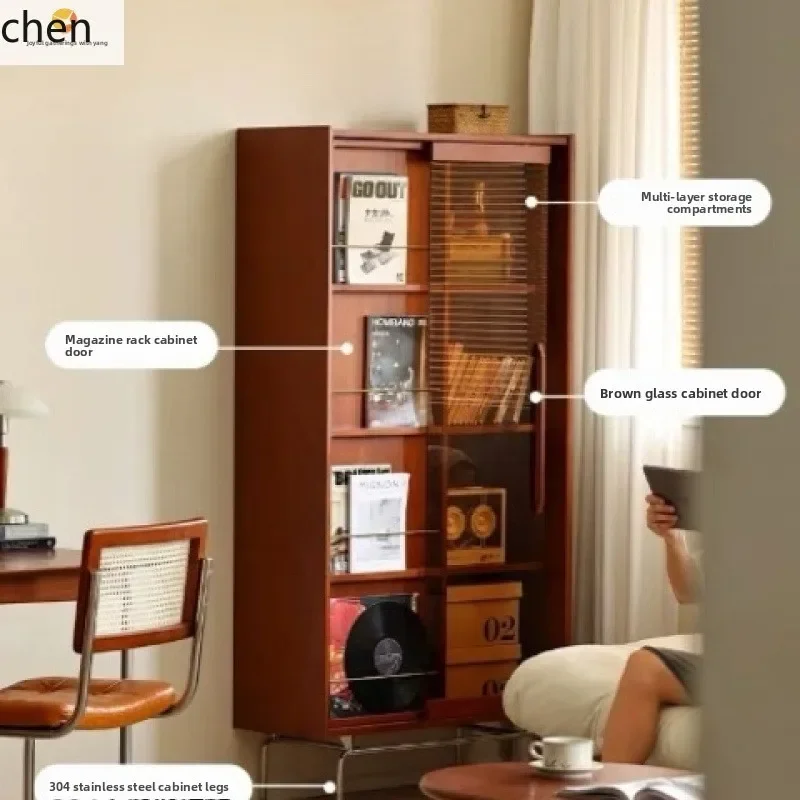 Solid Wood Bookcase Home Display Cabinet Study Storage Magazine Storage Cabinet