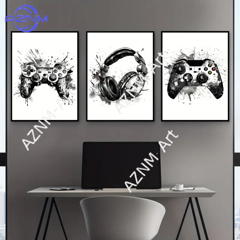 3pcs/set Gaming Graffiti Gamepad Earphone Funny Wall Art Canvas Poster Gamer Room Wall Decor Prints Modern Living Room Posters