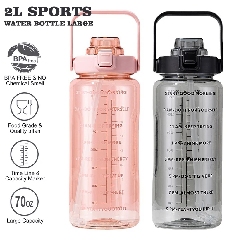 Large Half Gallon 64OZ Motivational Water Bottle with Handle Leakproof BPA Free Fitness Sports Daily Water Jug with Time Marker