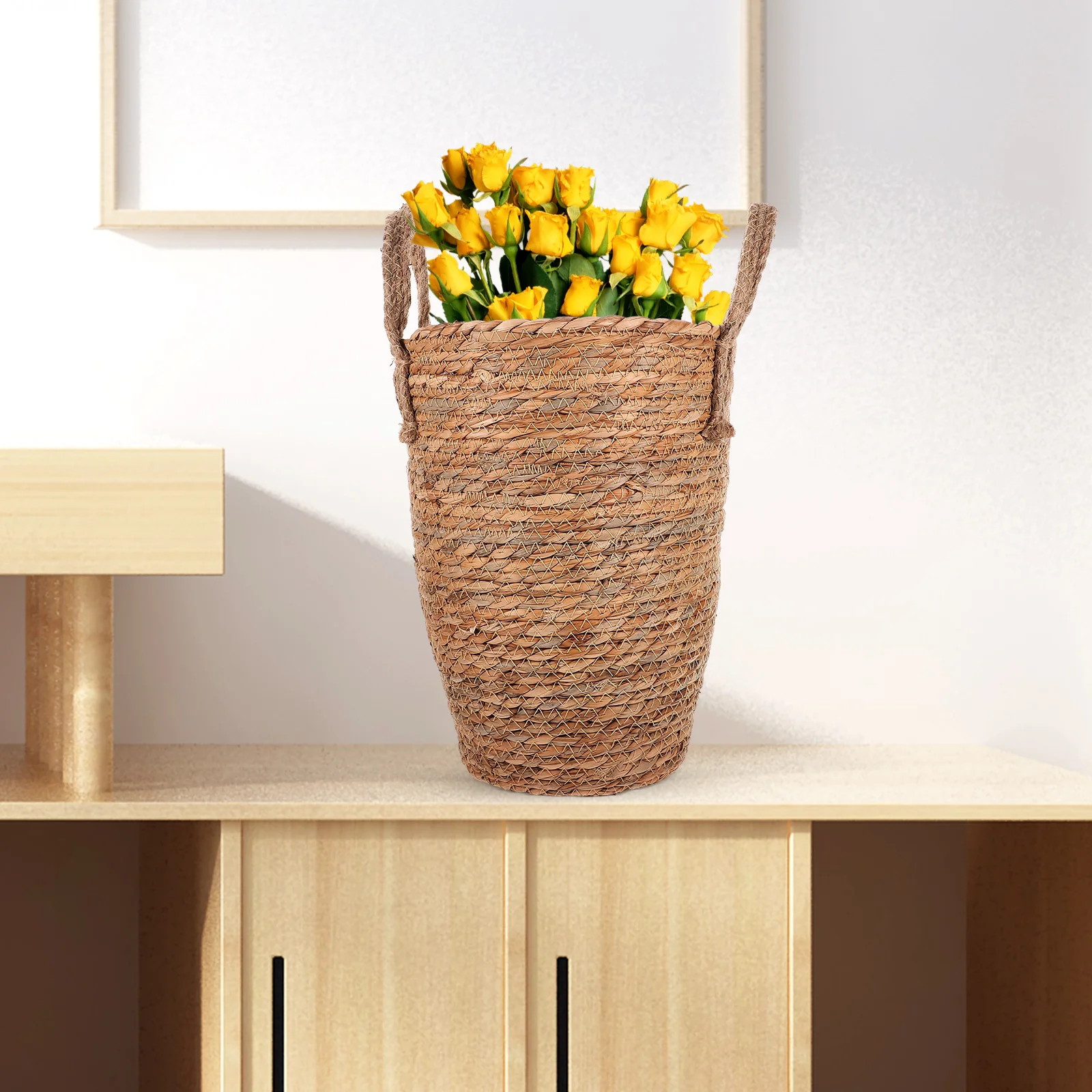 

Rustic Woven Plant Basket Pastoral Style Storage Organizer for Plants Flowers Cosmetics Woven Flower Basket Flower Holder