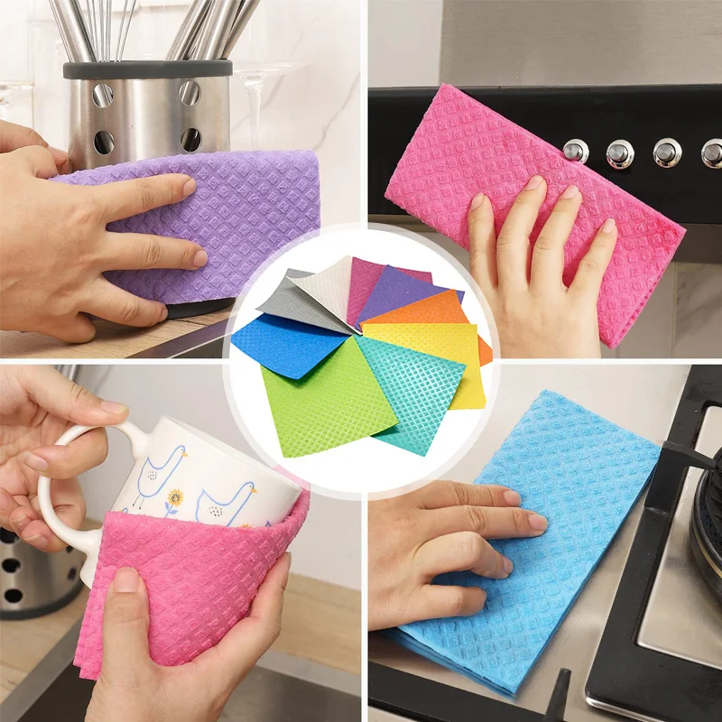 10Pcs Reusable Swedish Dishcloths Eco-Friendly Kitchen Cleaning Towels Cloths Kitchen Towels Household Cleaning Products