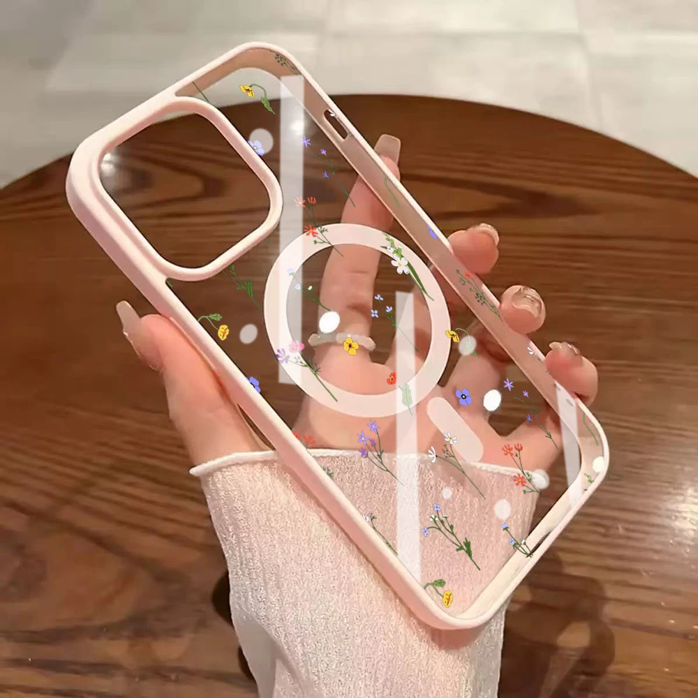 Minimalistische Blumen Transparente Hülle für iPhone 17 14 12 Pro Max 13 16 15 Plus 11 Hüllen für MagSafe Kabelloses Laden Stoßfeste Coque – Detail 17