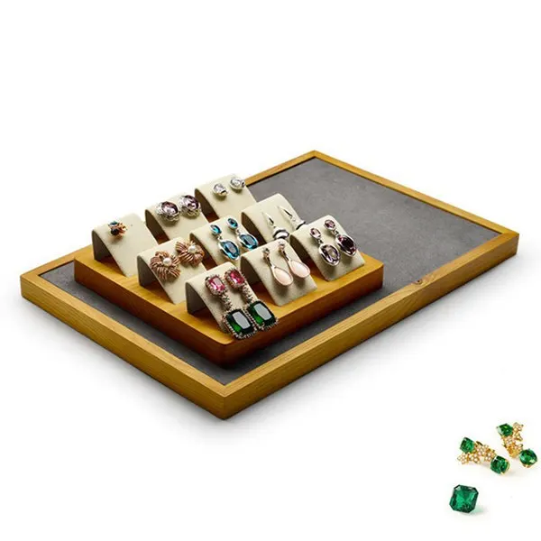 9 Pair Earring Display Stand Jewelry Shop Show Tray Natural Wood Stud Earring Display Stand Rack Earring Card Holder w/ Tray