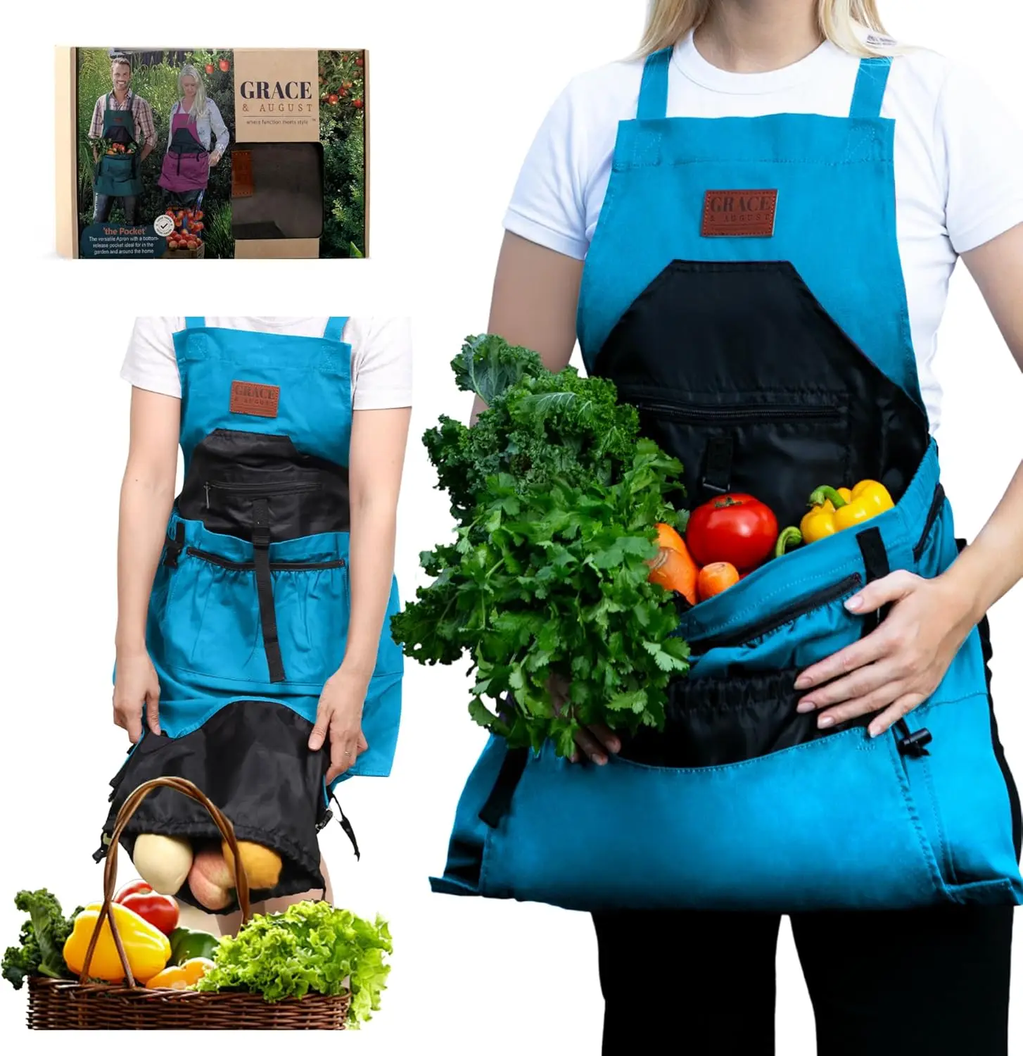 Gardening Apron with Pockets for Women & Men - Garden Apron 7 Pockets & Internal Drawstring Bag - Great Gift