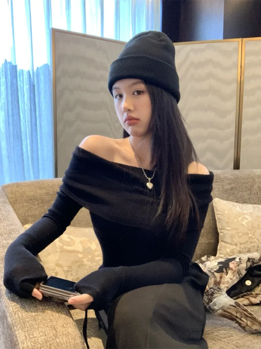 محبوك سترة المرأة البلوفرات الجديدة طويلة الأكمام مائل الرقبة الأبيض متماسكة سترة البلوز النساء بلايز البلوزات النساء الملابس Q1423 #5