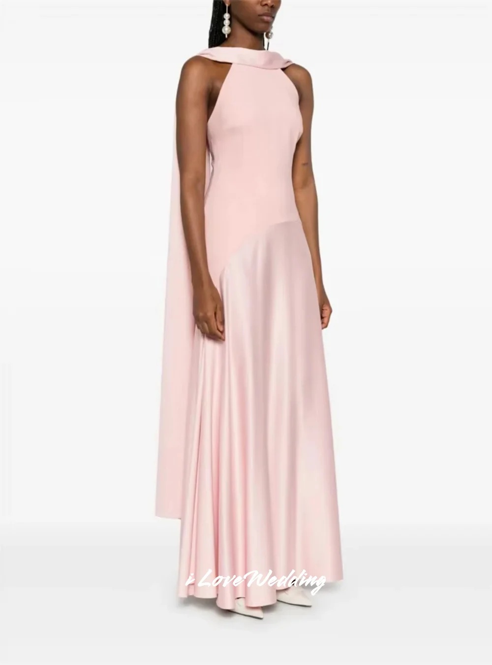 Pink Halter Prom Dresses 2025 Satin Sleeveless A-LINE Pleat Backless Evening Dress Ankle-Length Wedding Guest Dress Customized