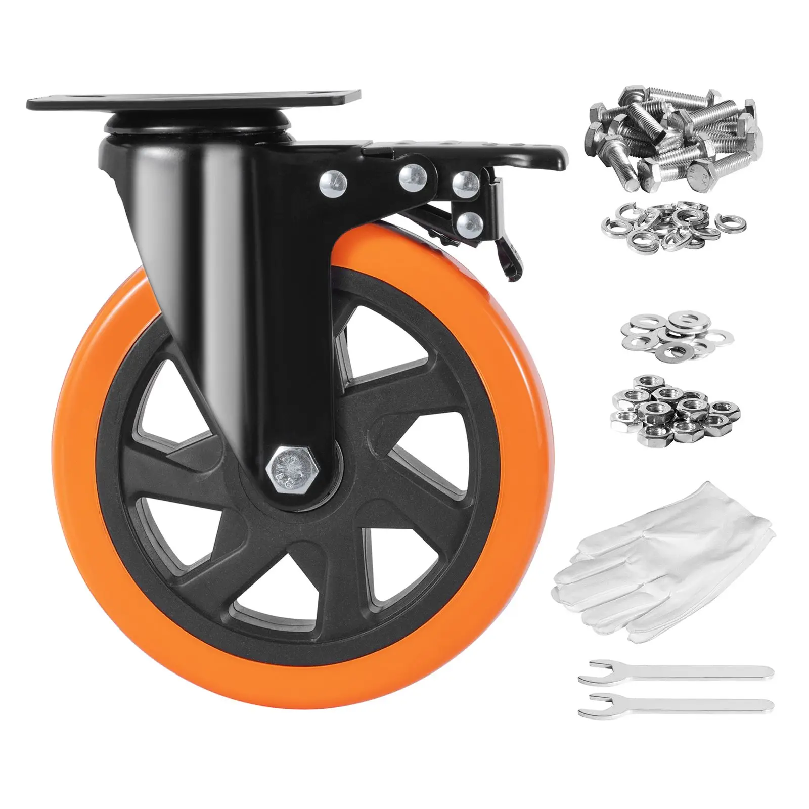 Caster Wheels, 6-inch Swivel Plate, Set of 4, with Security A/B Locking No Noise PVC, Heavy Duty 700 lbs Load Capacity Per