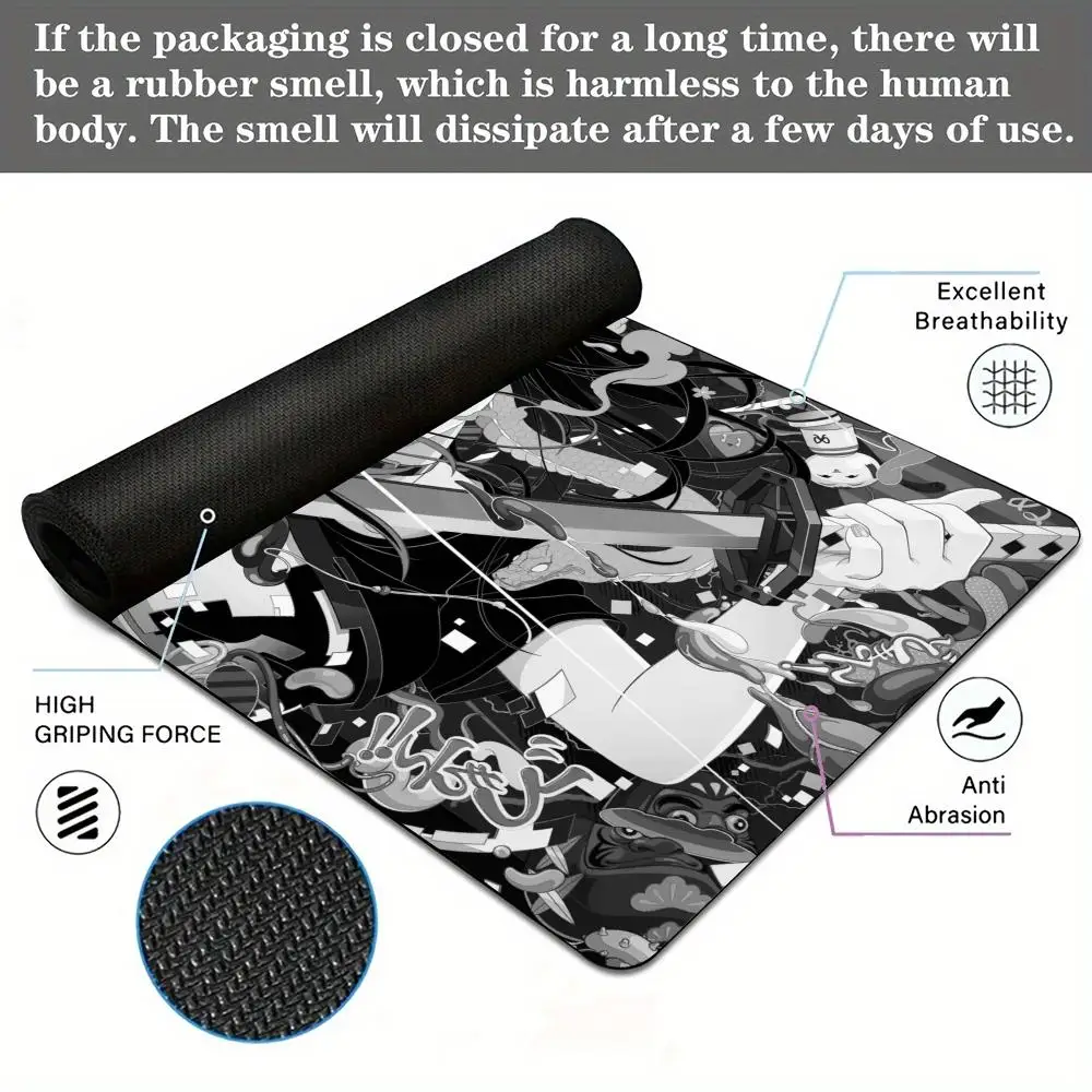 แผ่นรองเมาส์ลายอนิเมะสาวขาวดำขนาดใหญ่ แผ่นรองโต๊ะทำงาน แผ่นรองเล่นเกม กันลื่น ขอบเย็บอย่างดี พรมสำนักงานสุดเท่ แผ่นรองตกแต่งโต๊ะทำงาน