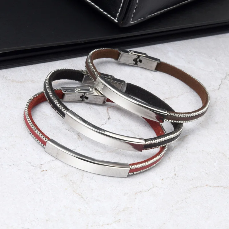 10 pieces 8 MM 21 CM Mirror Polished PU Leather Bracelet For Women Supporting Laser Engraving Fashion Jewelry Accessories