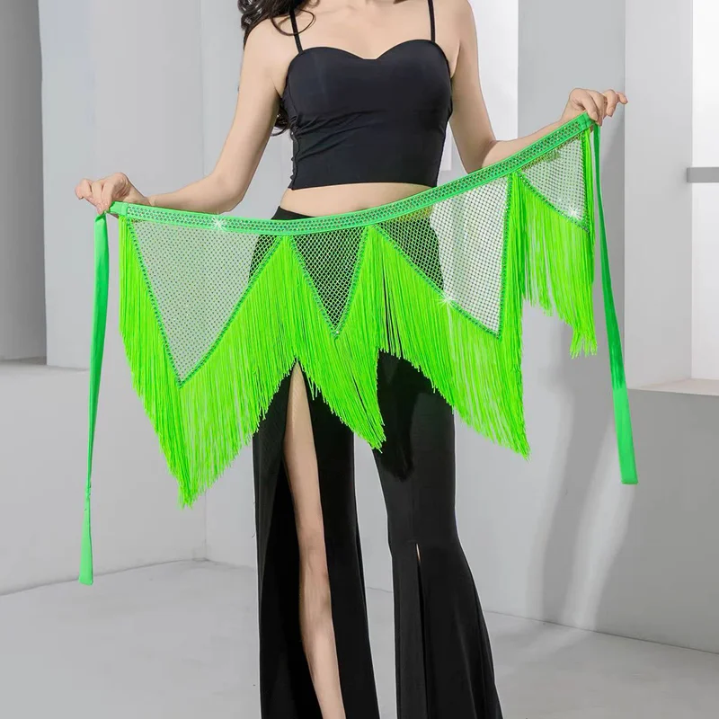 2025 buikdans heupsjaal, licht luxe visnet met strass steentjes, V-vormige golftailleketting, oosterse dansoefenaccessoire