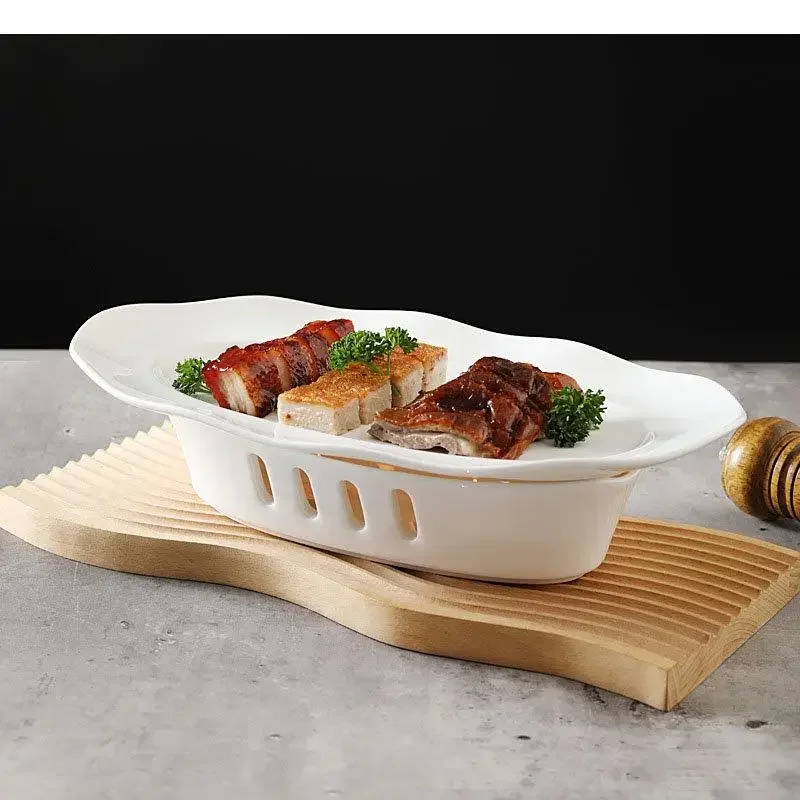 Ceramic Dinner Plate Tableware Heating Insulation Furnace Restaurant Irregular Fish Dessert Snack Plates