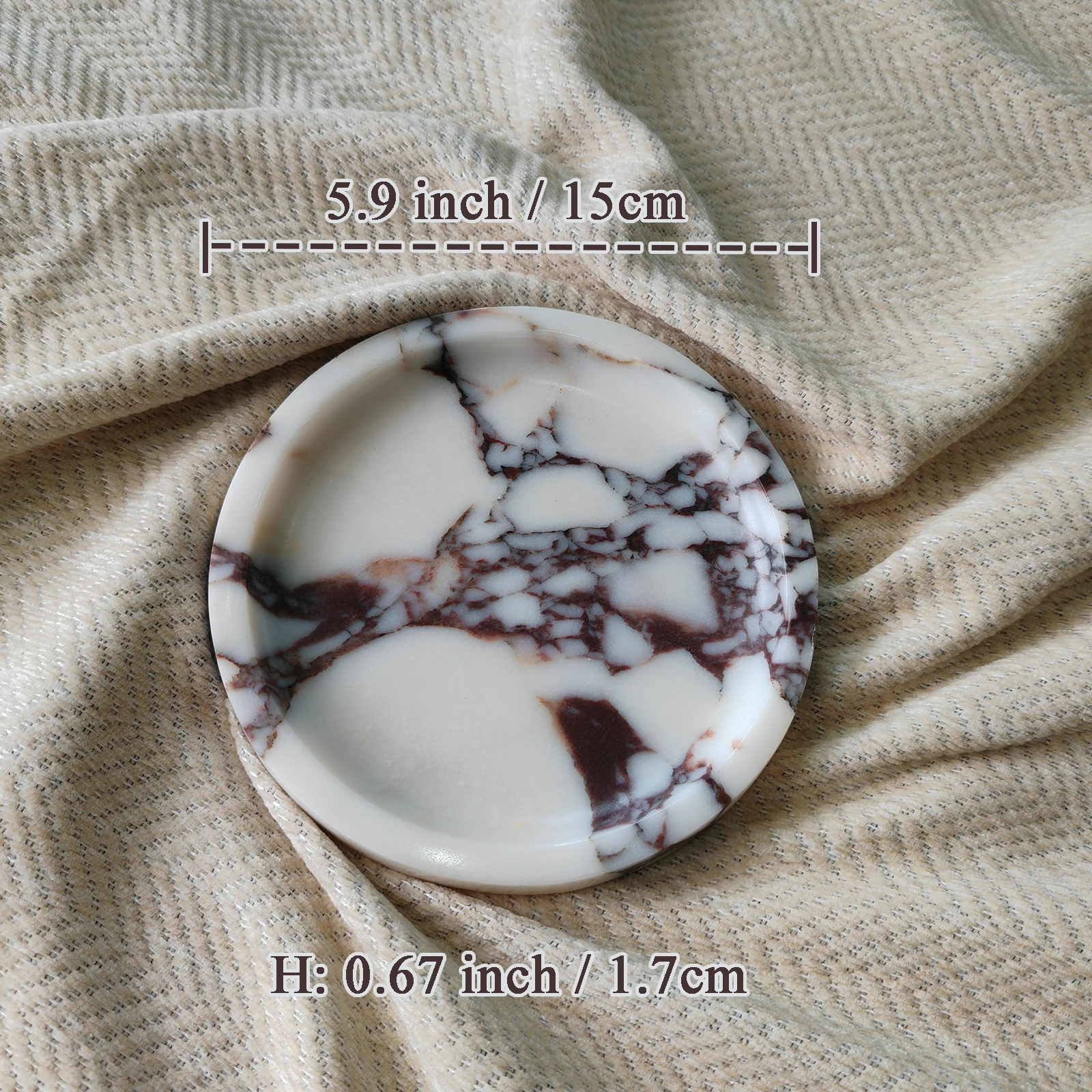 Small Round Travertine Tray, Natural Stone Jewelry Vanity Tray for Rings, Keys, and Coins, Compact Home Decor Organizer 15CM