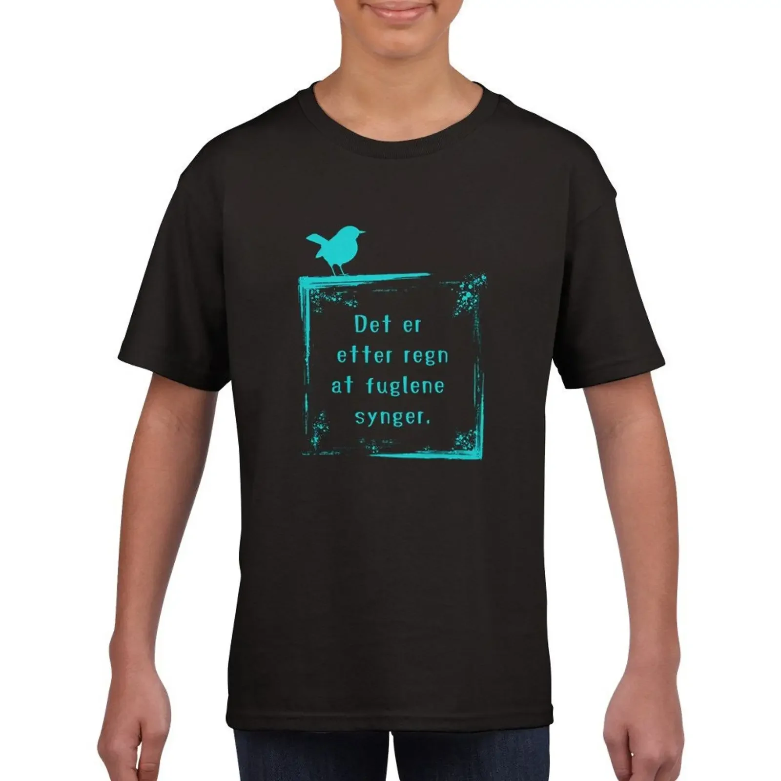 Kids Round Neck T Shirt Norwegian After Rain Birds Sing Saying Det er etter regn at fuglene synger  vintage Washed homme