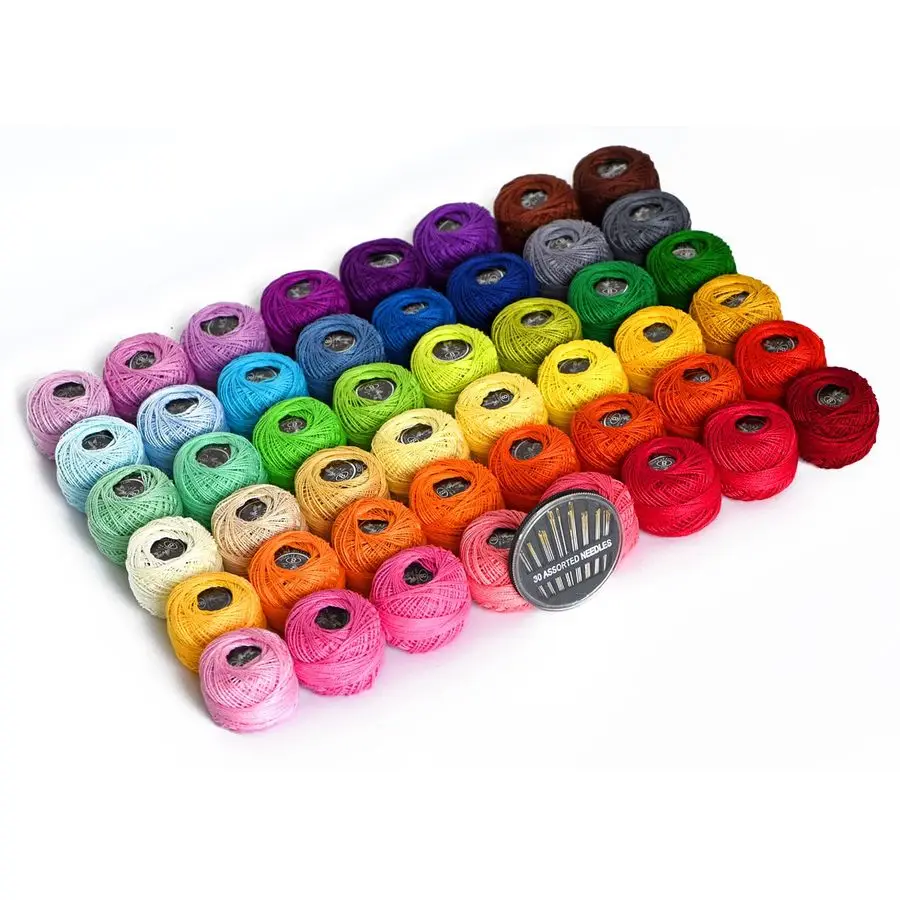 

48 Crochet Thread Set Balls 100 LongStaple Cotton Rainbow Colors of Size 8 Threadand Free 30 Golden Needles 48 Balls for Crochet