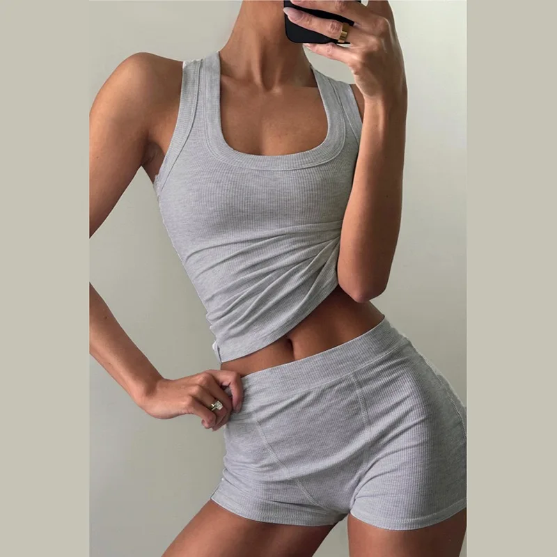 

American Sle Spicy Girl Color Blo Вязаный жилет на бретельках с буквенным принтом и поясом Узкая облегающая юбка Комплект из двух предметов Хлопковые орты