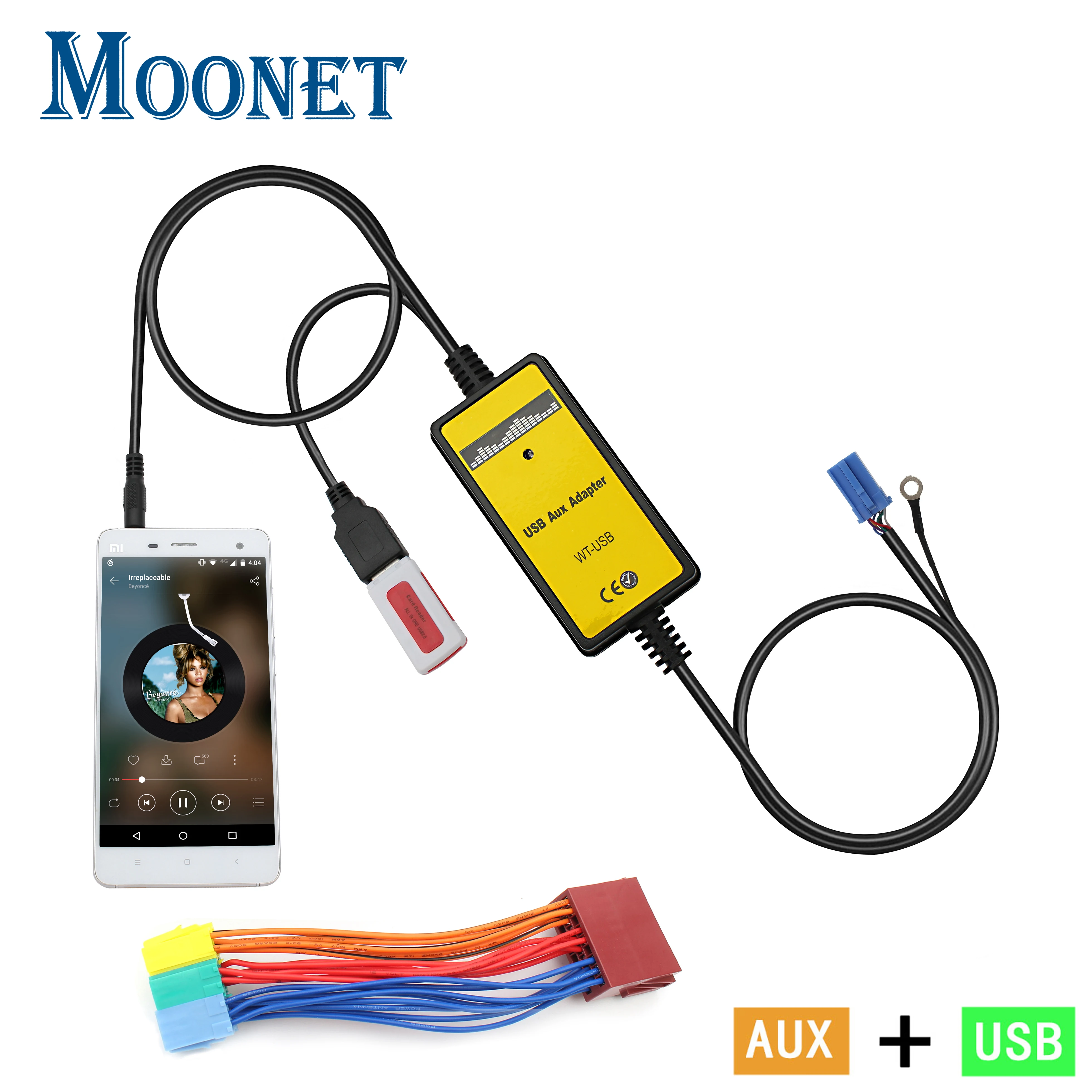 Adapter wejścia Moonet Car Audio USB AUX (8-pinowy) z 20-pinową wiązką przewodów do Audi A2, A3, A4/S4, A6/S6, A8/S8, TT, All Road