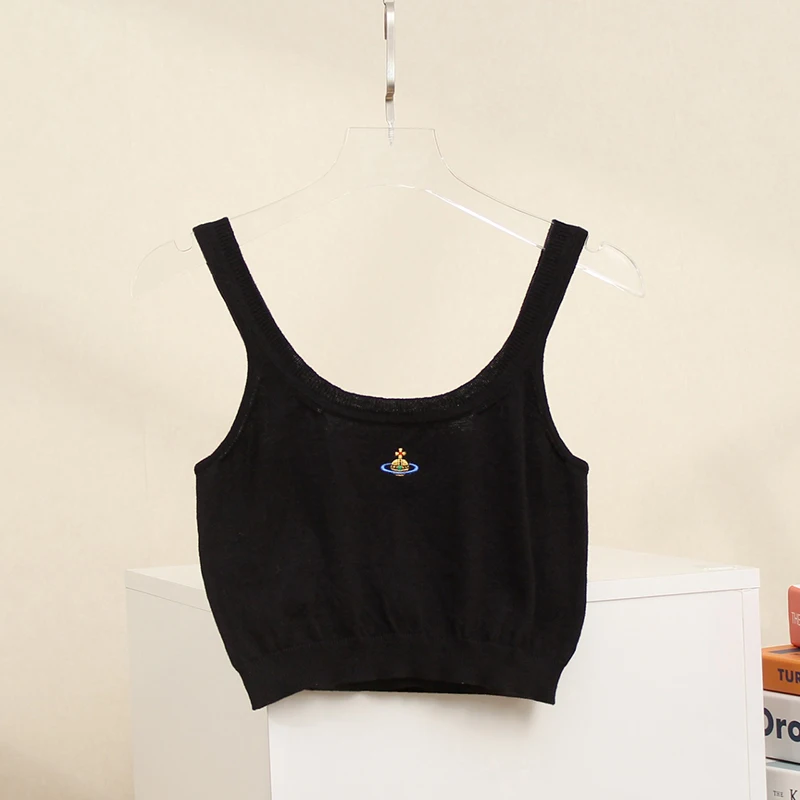 T-shirt y2k spring/summer Saturn embroidered cotton sleeveless camisole Women\'s tube top2024korean fashion Short crop top women