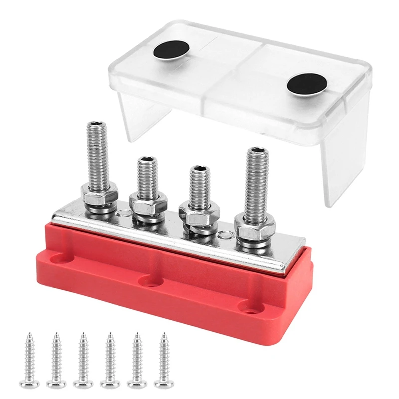Super Sale M8 4-Stud 300A Busbar (Red & Black Pair) Power Distribution Block - Terminal Block Kit for Yachts and Vehicles