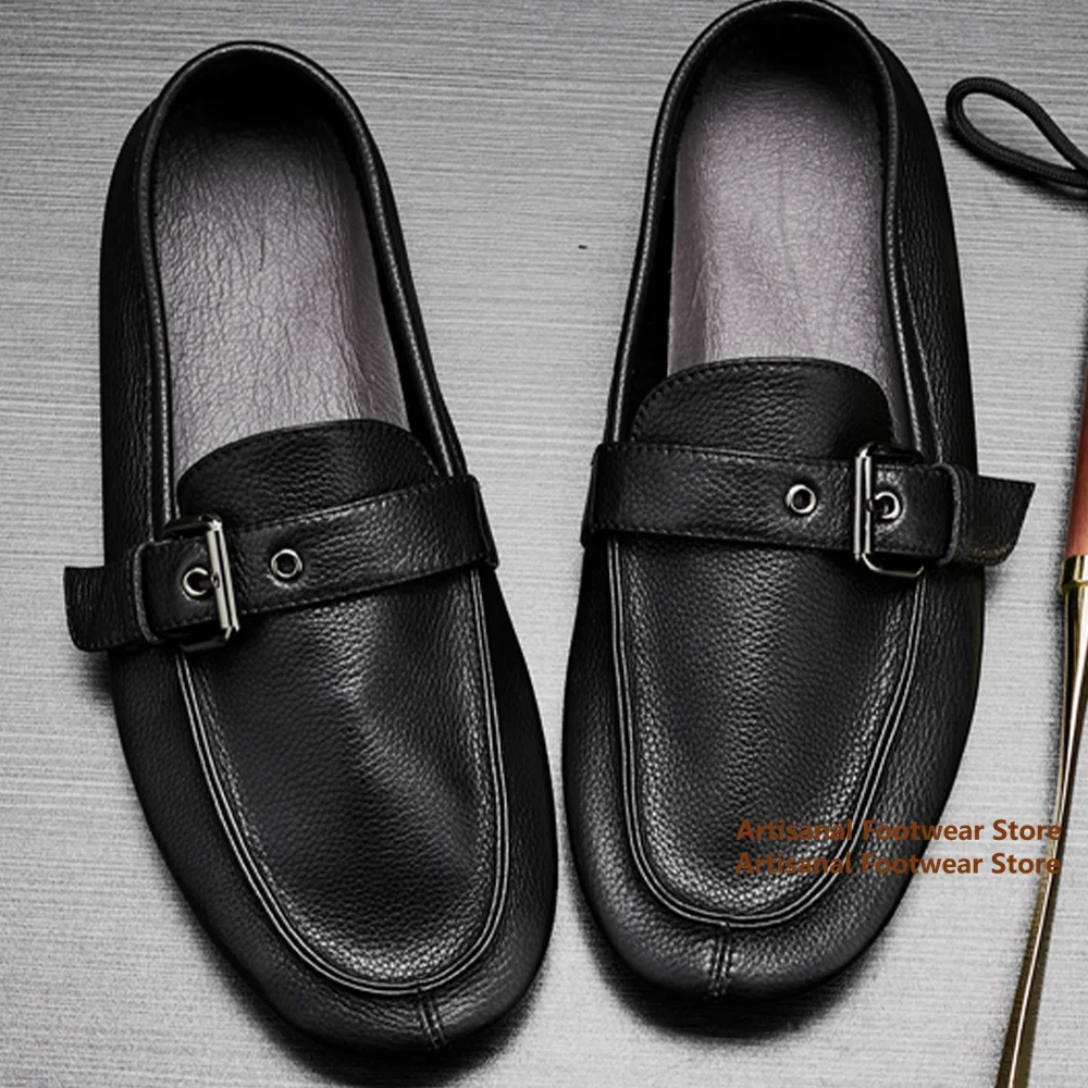 

Flats Loafers Men's Shoes Buckle Strap Black/white Leather Shoes Soft Sole Slip-On Office Shoes Wedding Party Dress Shoes