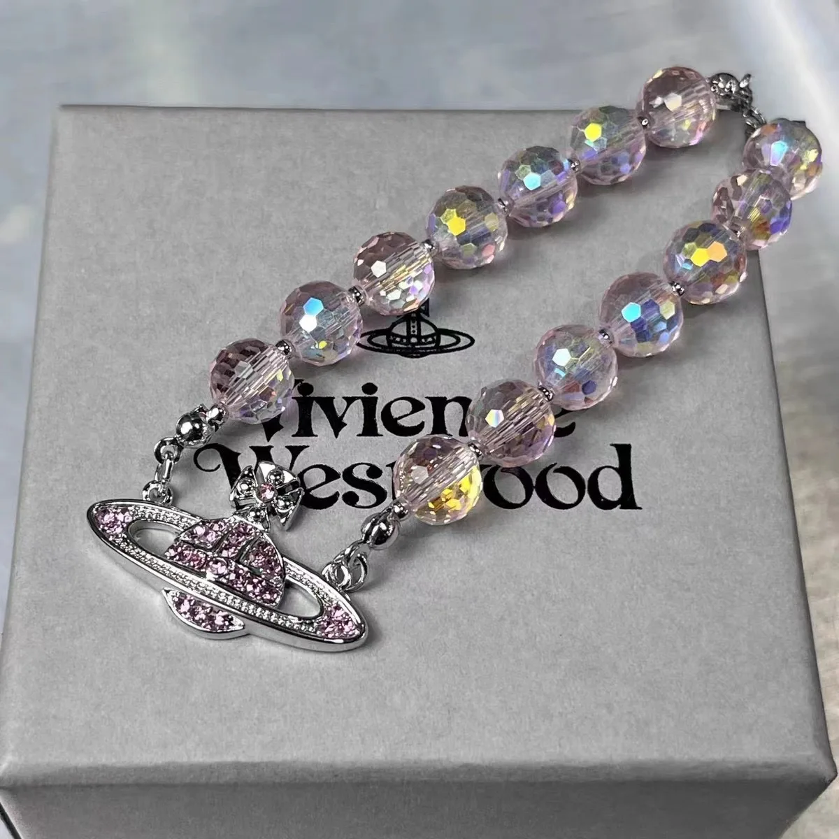 Natural Super Flash Crystal Dream Bead Necklace Vivian Queen Mother Pink Set Saturn Diamond Bracelet Female