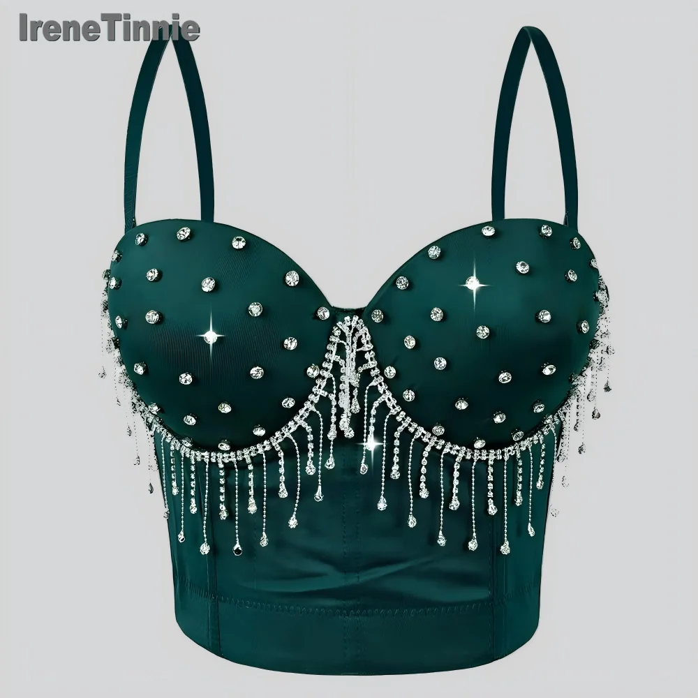 IRENE TINNIE موضة شرابة مطرز بالخرز للنساء Y2k بوستير حمالة صدر ملهى ليلي مشد مرحلة الحفلات سترة علوية مقصوصة Ropa De Muje 2025 #1