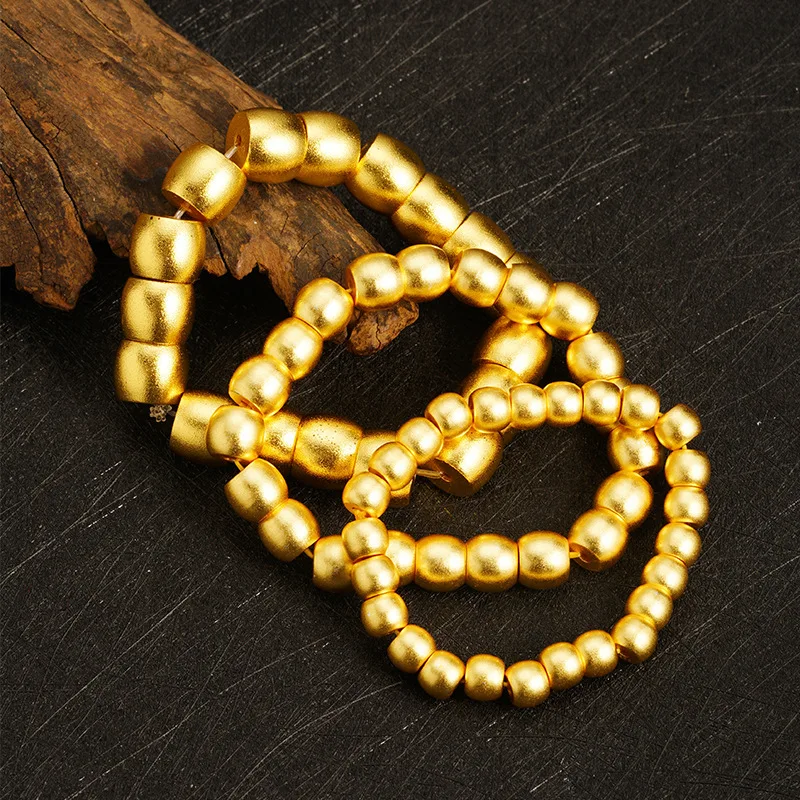 Prestigious Bracelet Unisex 24K Gold AU999 - Full Gold Matte Bead String, Trendy Chinese Style Charm, Office Style