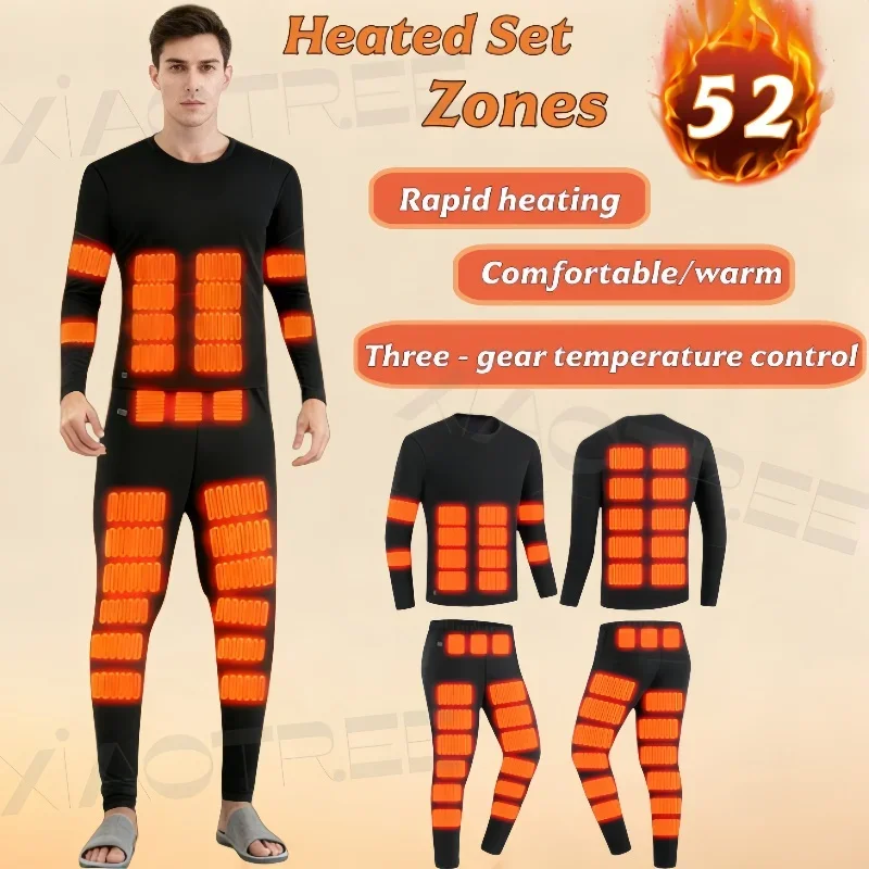 

52 Areas New Heated Underwear Winter Thermal Underwear Women Men Heating Jacket Winter Accessories USB Electric Heating Clothes