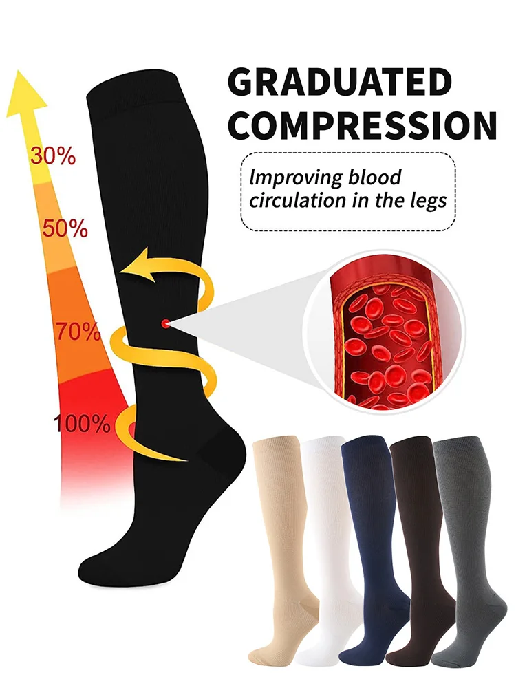 1 Pair Women's & Men's Compression Socks 15-20 mmHg Knee High Stocking for Cycling Soccer Running Athletic Calf Socks