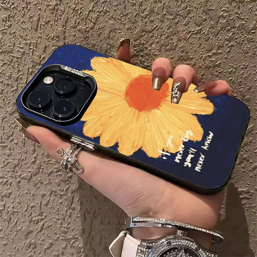 حافظة هاتف على شكل زهرة زيتية صفراء مناسبة لهاتف آيفون 17 16 15 14 13 12 11 Pro/Max/Plus غطاء خلفي مضاد للسقوط ومقاوم للصدمات