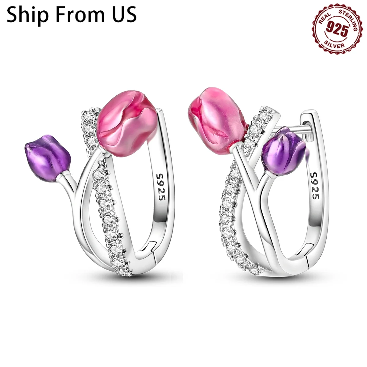 925 Sterling Silver Tulip Flower Series Jewelry Fashion Zircon Circle Hoop Earrings For Women Earring Jewelry Gifts Accessories