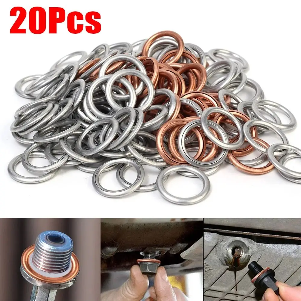 20Pcs New Aluminum Car Oil Pan Drain Gasket Replaceable Copper Drainage Bolt Pad 20mm Engine Use Drain Plug for Volkswagen Audi