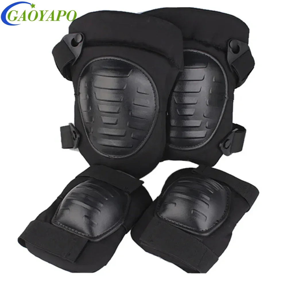 4Pcs/Set Tactical Combat Knee&Elbow Protective Pads Guard Knee Elbow Pads Outdoor Sports Safety Gear Adjustable Shoulder Straps