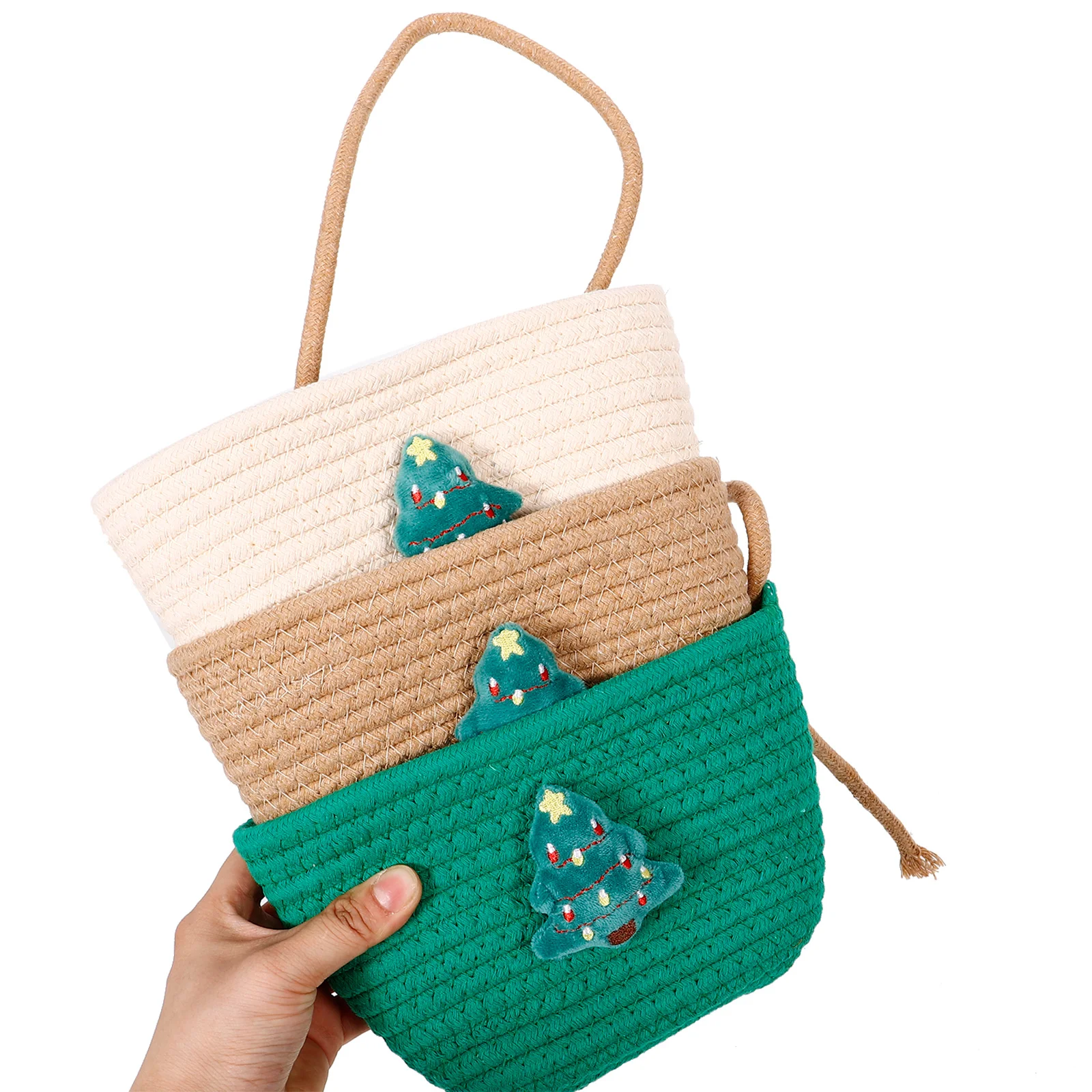 

Decorative Woven Storage Basket Cotton Rope Christmas Tree Style Hanging Basket for Wall Home Organization Flower Display Shelf