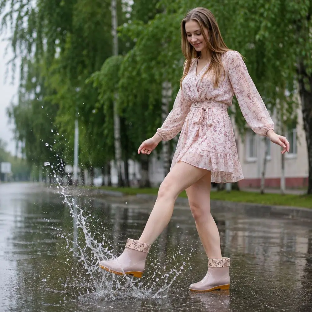 Non-slip Women's Short Rain Boots Waterproof Lightweight Garden Rain Shoes Low-top Durable Water Shoes For Outdoors,Kitchen,Work
