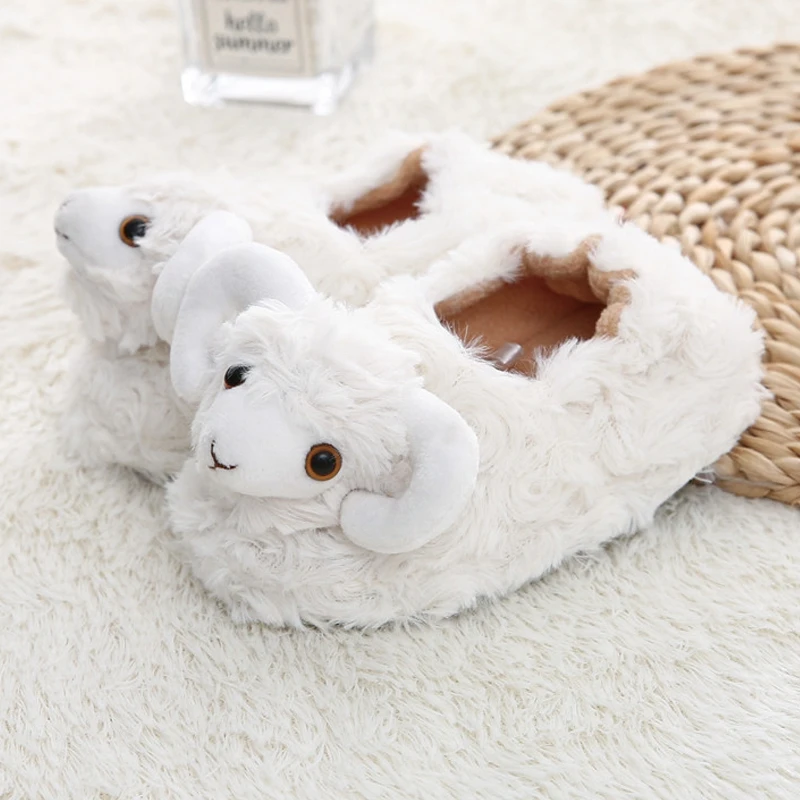 Toddler Girl Slippers for Boys Winter Baby Loafers Plush Warm Cartoon Sheep Soft Rubber Sole Children Home Shoes Indoor Footwear