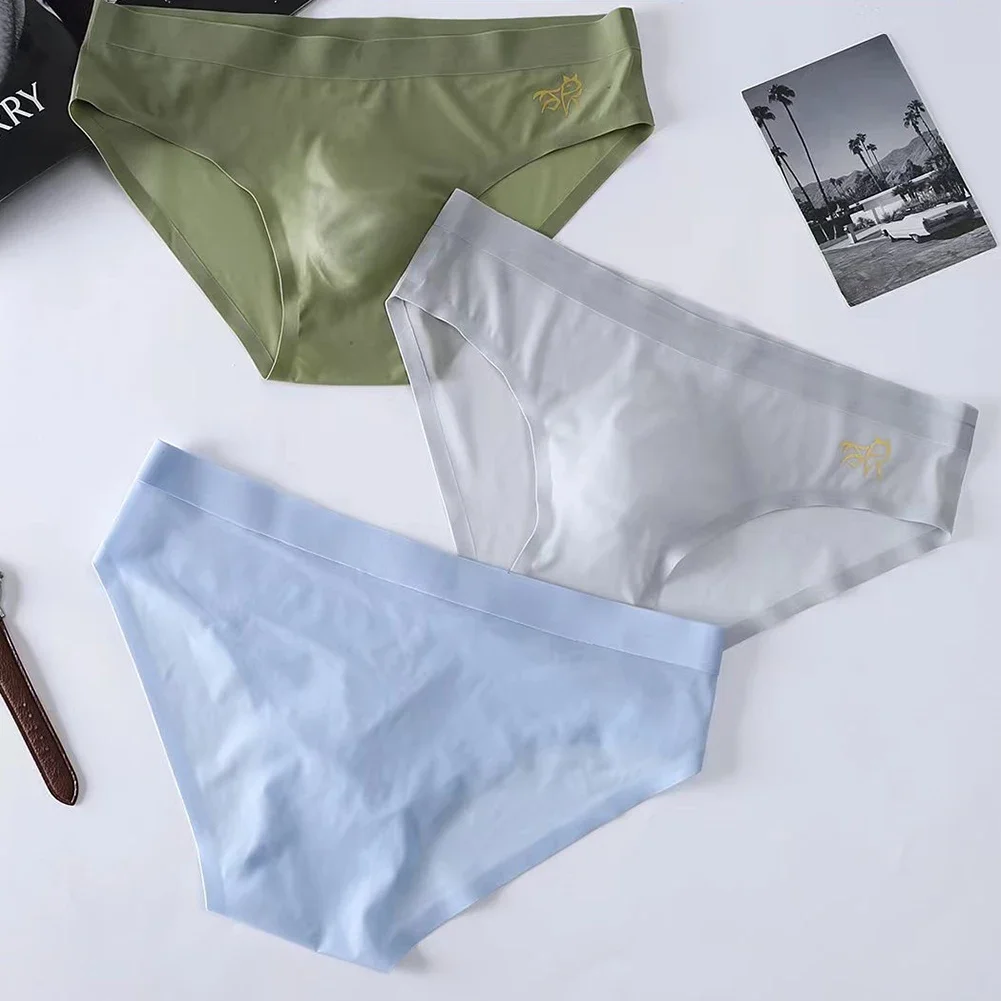

Mens Sexy Ice Silk Pouch Panties Middle Waist Underwear Seamless Breathable Briefs Solid Elastic Underpants Hombre Jockstrap