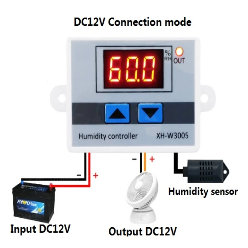 W3005 110V 220V 12V Digital Humidity Controller instrument Humidity control Switch hygrostat Hygrometer SHT20 Humidity sensor