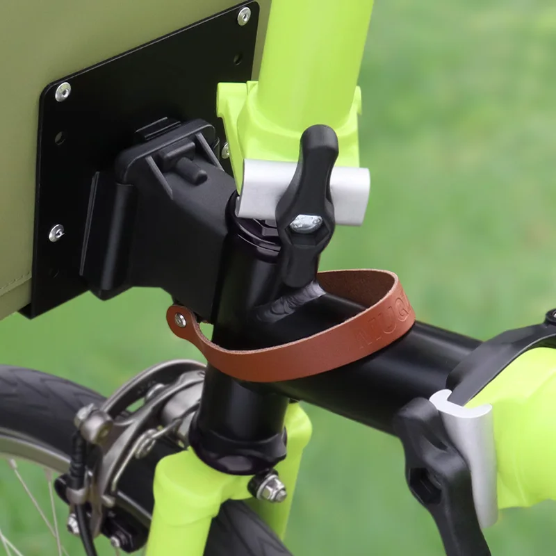 MUQZI Front Bag Quick Release Cowhide Handle Pull Ring Compatible with Brompton Folding Bicycle Bag Carrier view 5