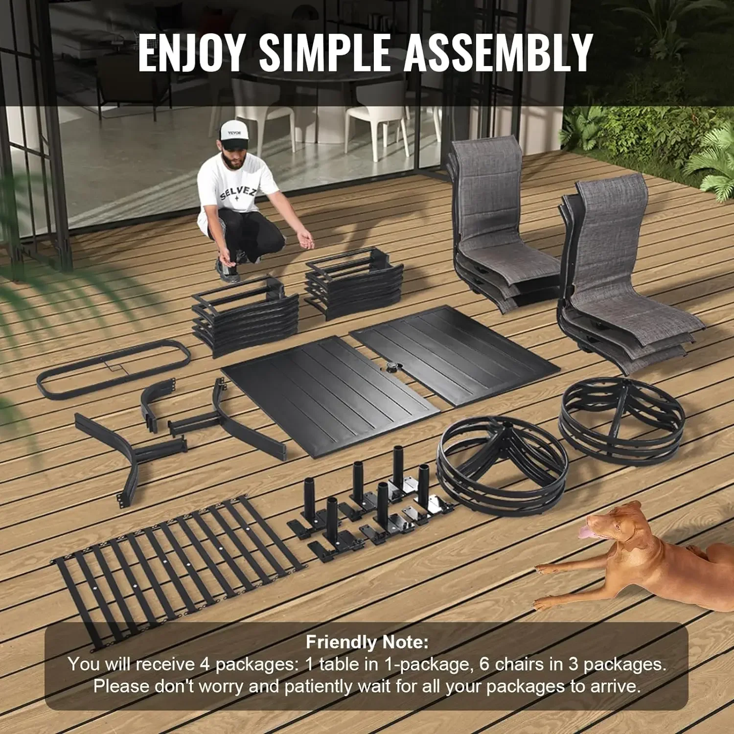 

A Juego comedor para Patio, muebles exterior, mesa y sillas giratorias, muebles jardín para todo tipo clima