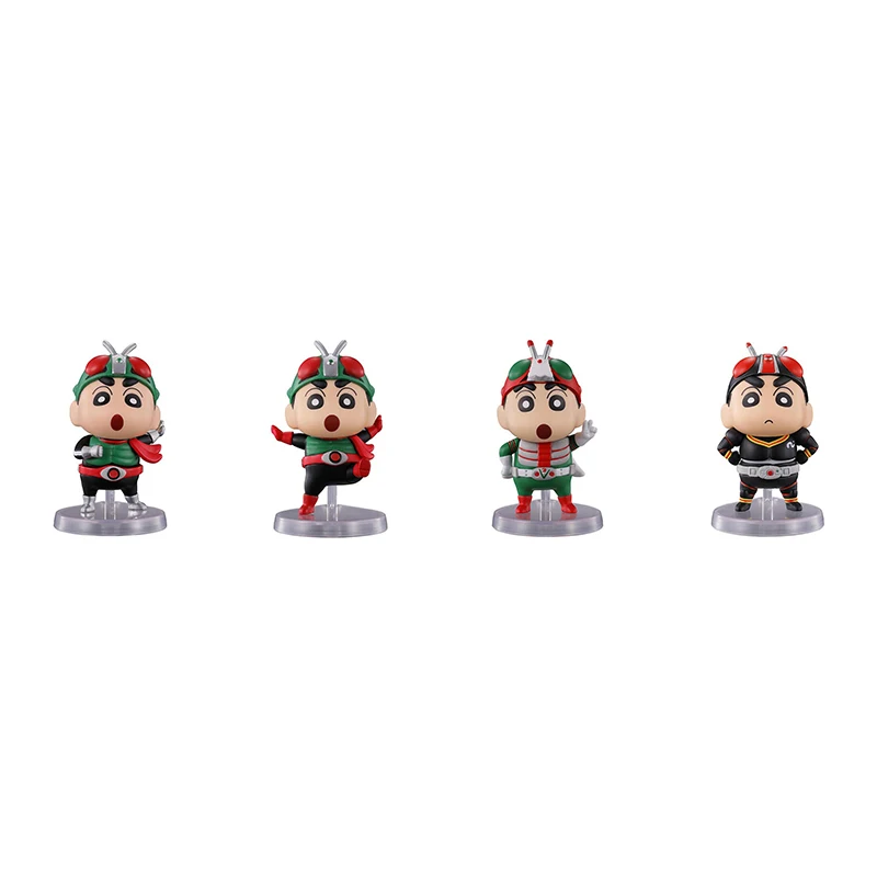 Bandai Genuine Crayon Shin Chan×Kamen Rider Co Branded Standing Style Action Figure Doll Gashapon Ball Ornaments Original