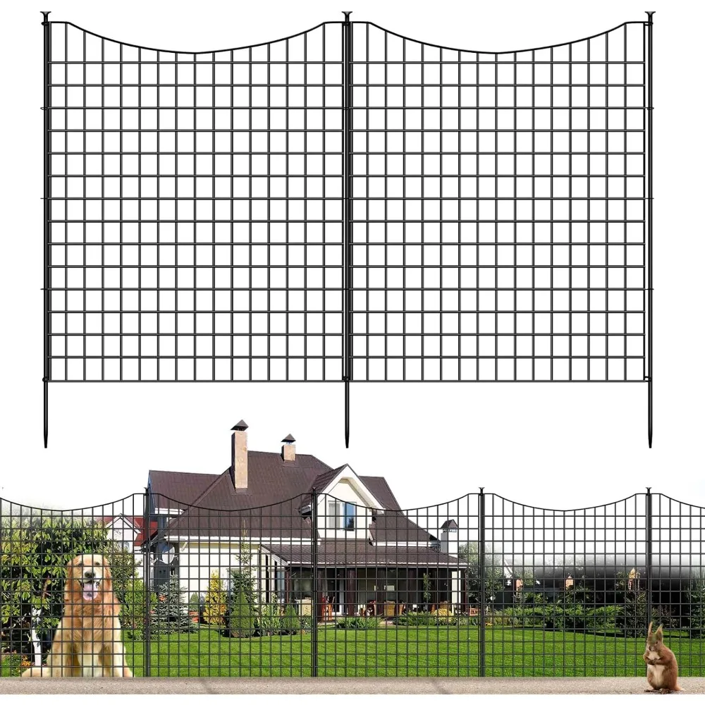 

Metal Dog Fence Panels Outdoor, 12 Panels 33 in(H) X 26ft(L), Animal Barrier Fence for Yard, Animal Ground Stakes Fencing