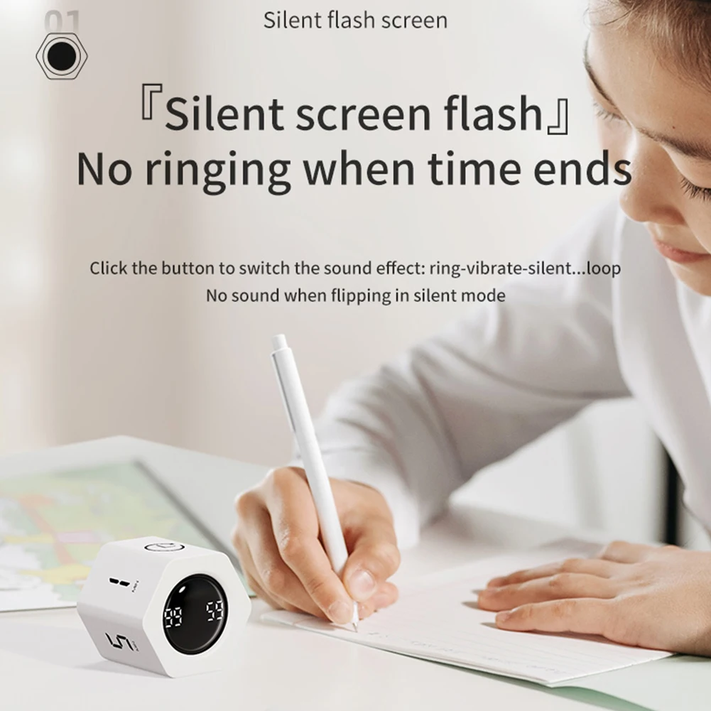 Productivity Cube Timer Gravity Sensor 5 Preset Time Rotating Pomodoro Timer Cube Countdown Stopwatch for Office ADHD Study Work