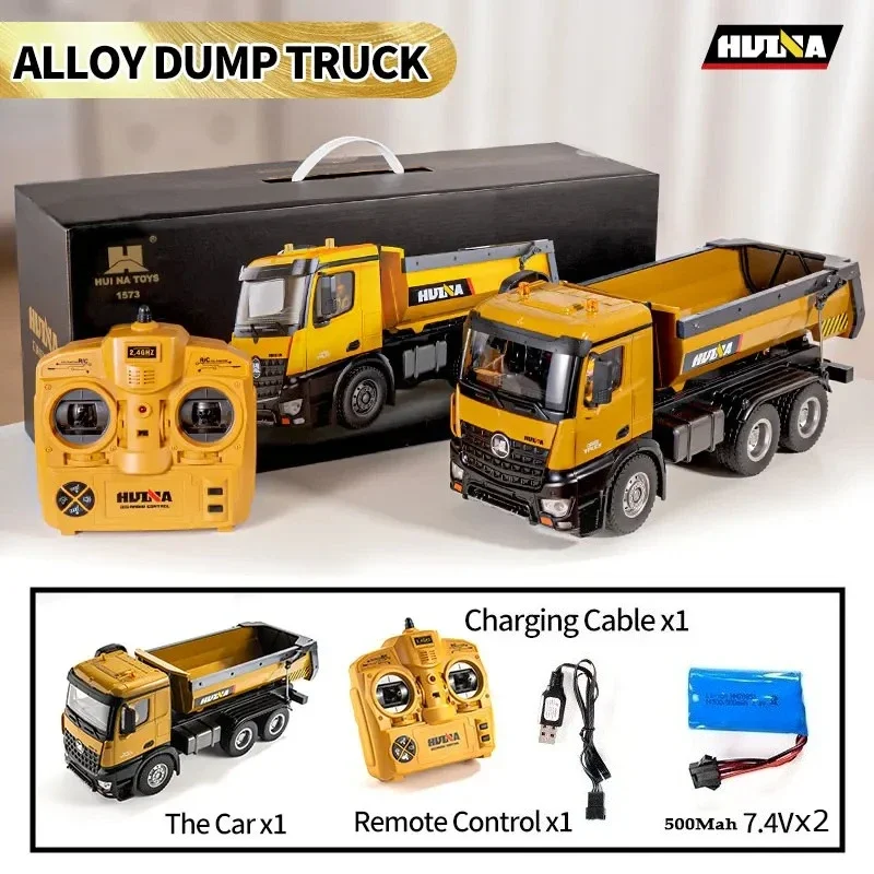 HuiNa 1/14 1573 RC Truck 2 Batteries 10 Channel 2.4G Remote Control Loader Truck Engineering Vehicle RC Toy Gift for Boy