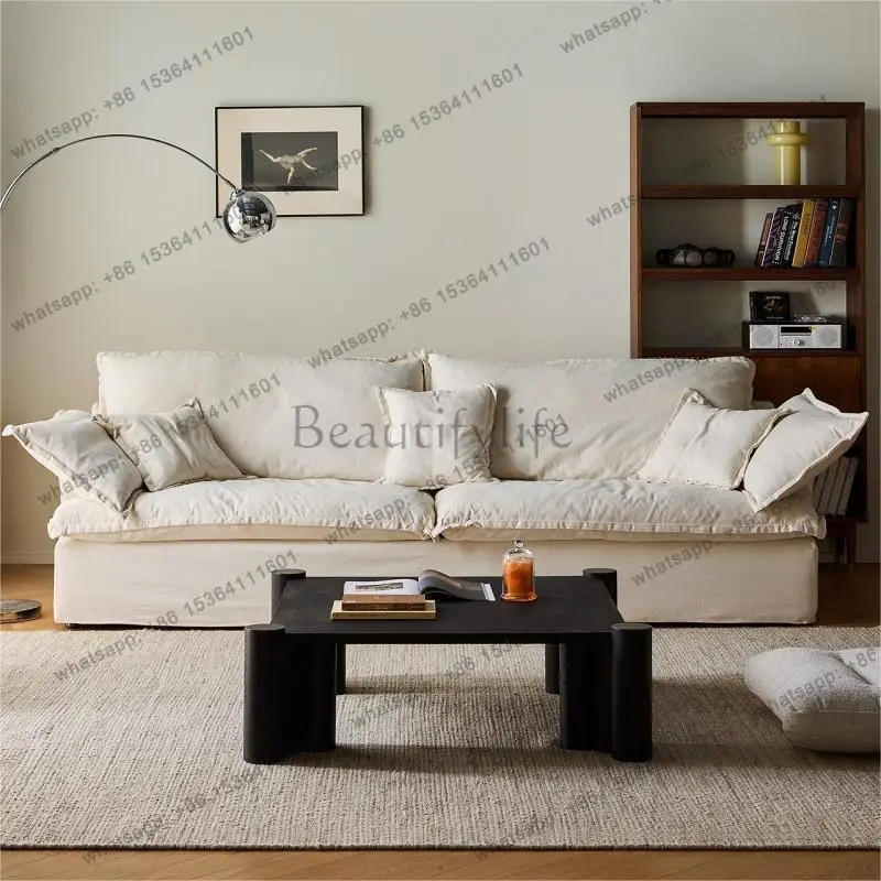 LJY medieval fabric sofa living room small apartment straight row Nordic dismantling and washing milk French