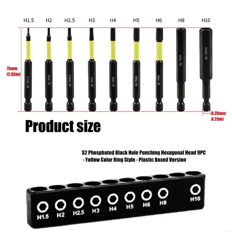 9pcs Head Allen Wring Bohrbit 1/4 Shank Screwdriver Bit