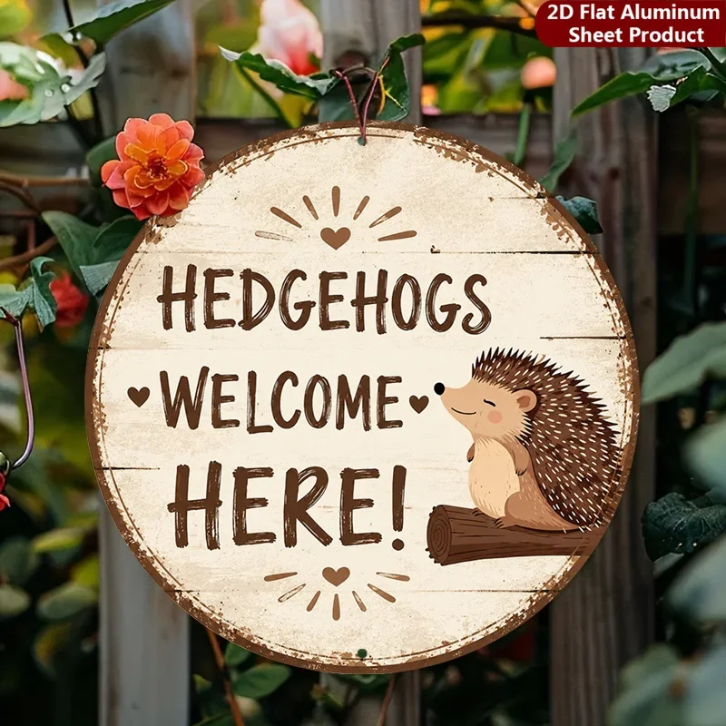2D Flat, 1 Pack, Cute Hedgehog Decorative Sign, Rustic Design Plaque, Friendly Message, Perfect for Home, Porch, Garden, Cafe