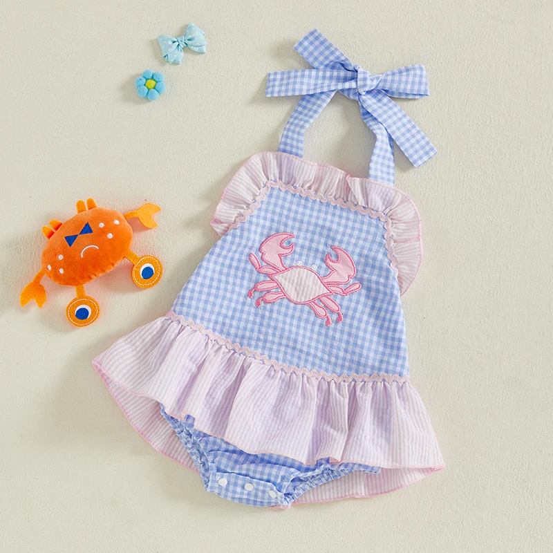 

Adorable Toddler Floral Print Jumpsuit with Bow Tie Halter Neck Sleeveless Ruffle Romper Dress for Summer Outfits