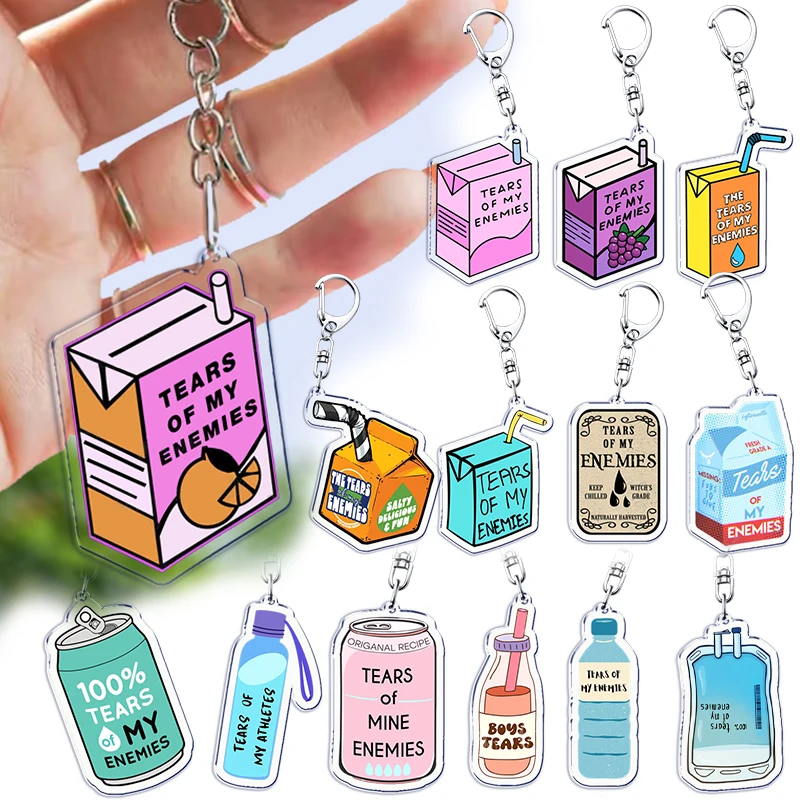 سلاسل مفاتيح دموع أعدائي للنساء ، سلسلة مفاتيح مشروبات مضحكة ، إكسسوارات قهوة ، قلادة عصير حليب ، مجوهرات للحقيبة ، مراوح #1