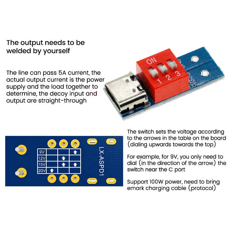 USB-C PD Trigger Board Module PD/QC Decoy Board Snel opladen USB Type-c naar 12v Hoge snelheid oplader Power Delivery Boost Module